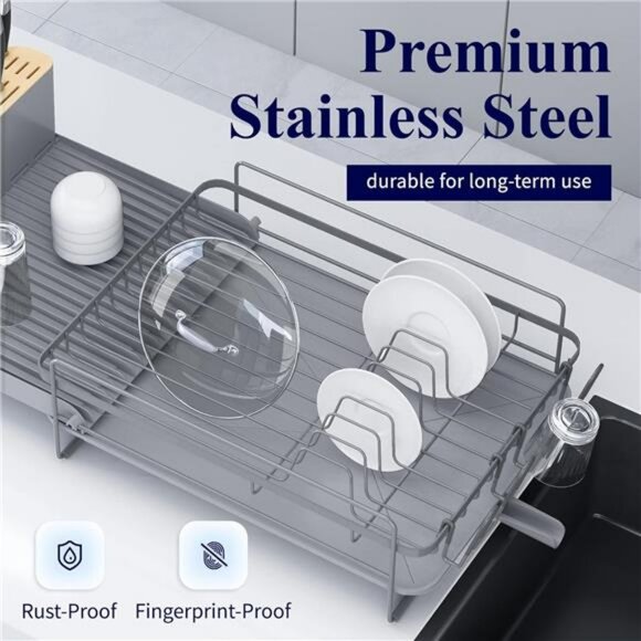 Large extendable dish drying rack with drainboard cutlery holder kitchen counter - Picture 6 of 8